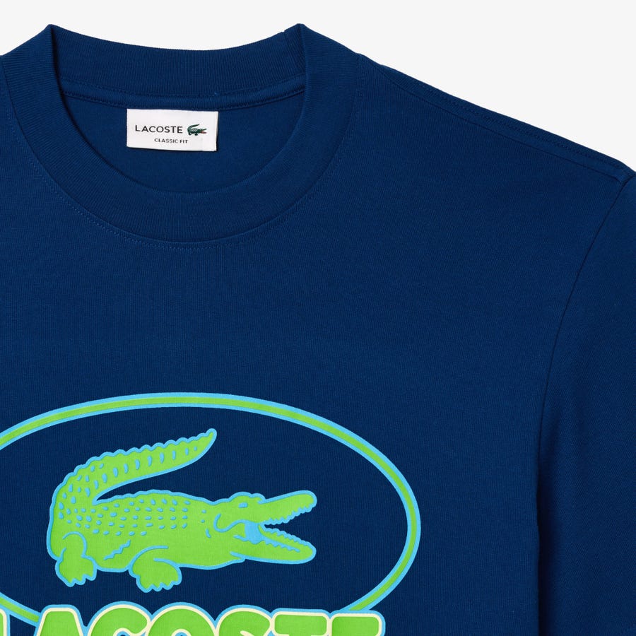 LACOSTE Navy Blue Graphic Crocodile Logo T-Shirt