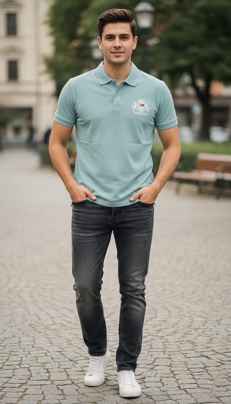 TOMMY HILFIGER Tranquil Teal Tailored Fit Short Sleeve Piqué Polo Shirt