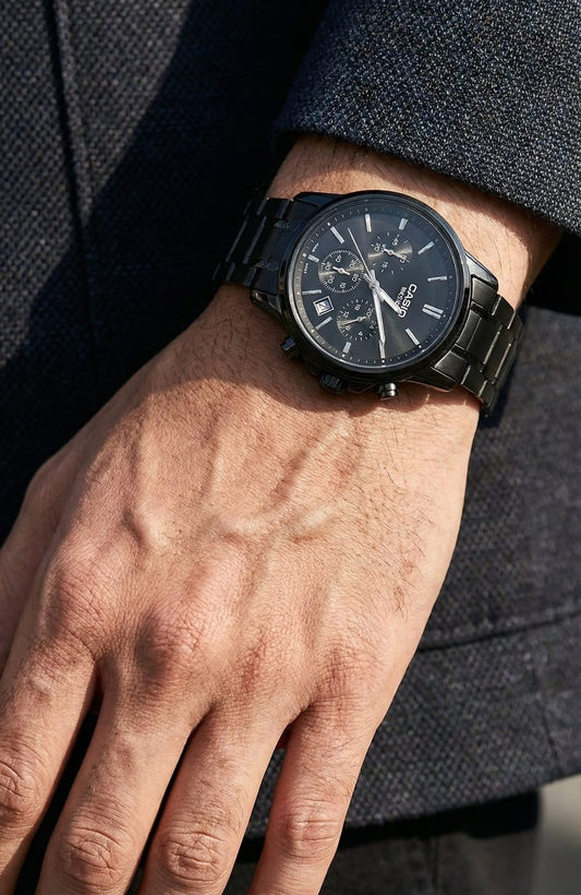 CASIO Shadow Obsidian Modern Fit Chronograph Watch with Date Display