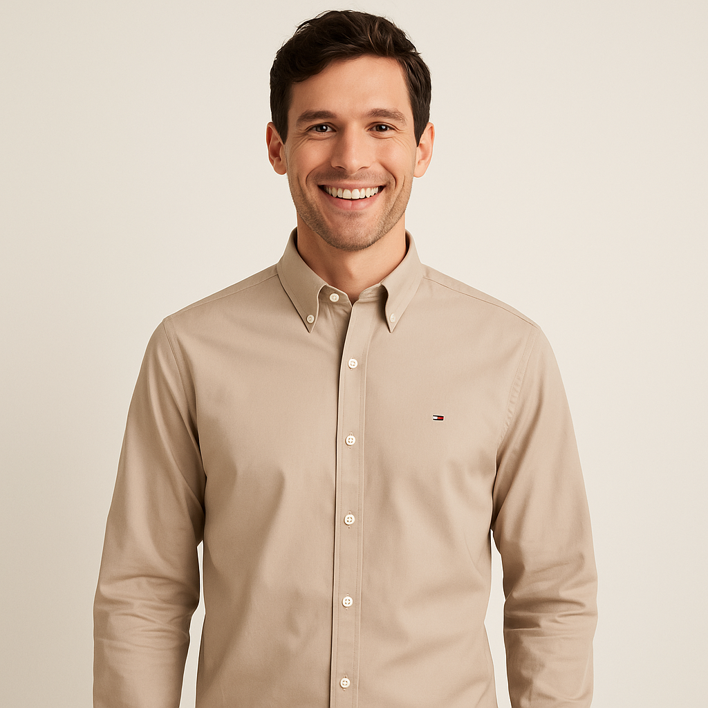 TOMMY HILFIGER Dune Beige Classic Fit Long Sleeve Button-Up Shirt