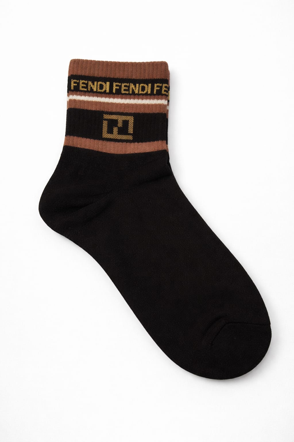 FENDI Sienna Spice Luxe Logo Striped Crew Socks