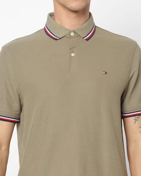 TOMMY HILFIGER Khaki Green Classic Fit Pique Polo Shirt