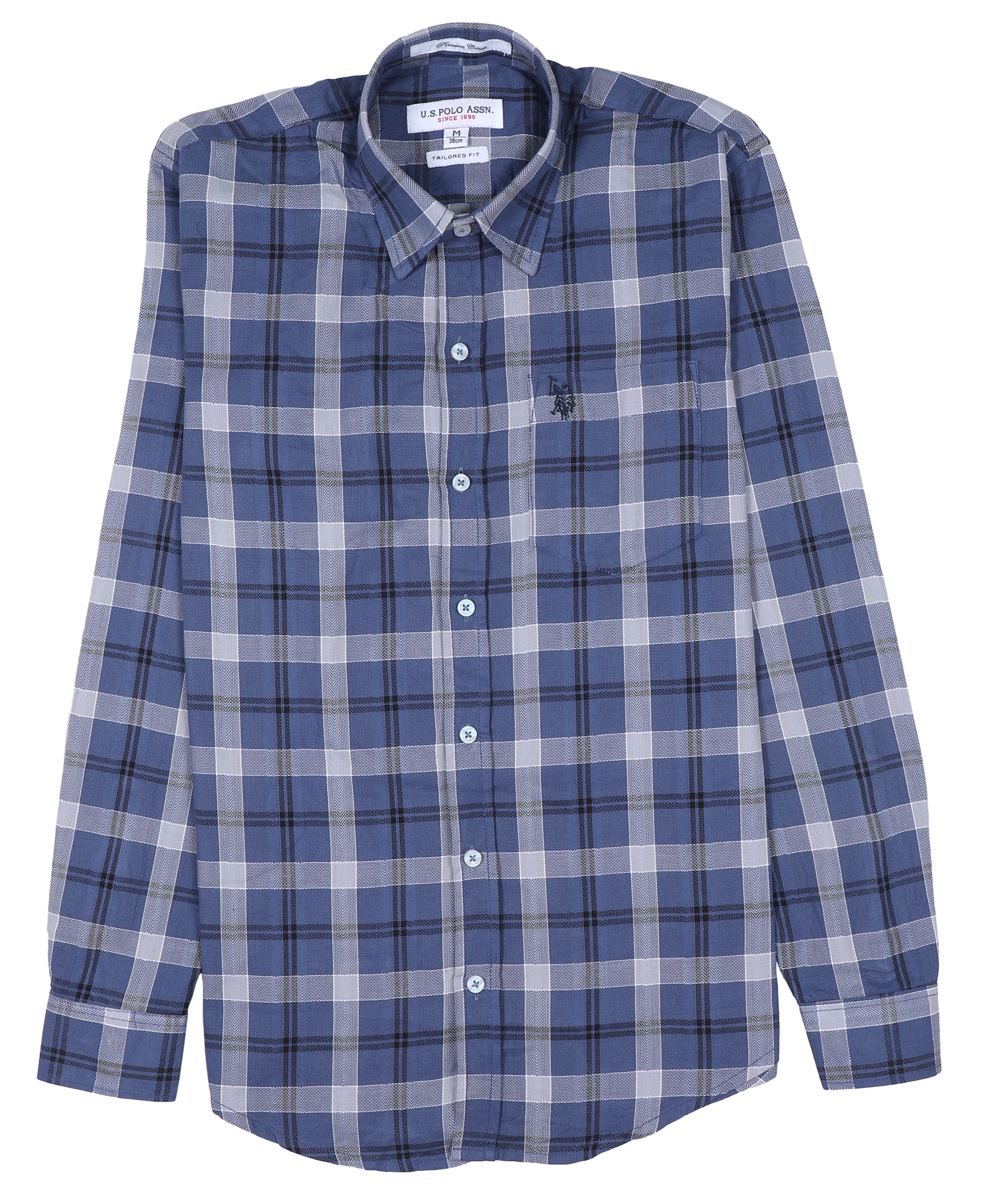 U.S. POLO ASSN. Cerulean Mist Tailored Fit Long Sleeve Plaid Shirt