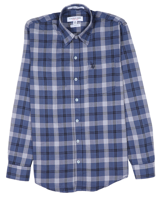 U.S. POLO ASSN. Cerulean Mist Tailored Fit Long Sleeve Plaid Shirt