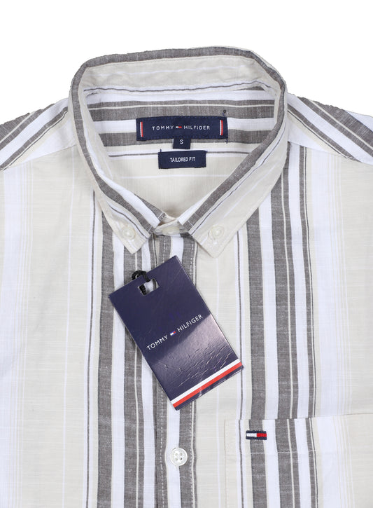 TOMMY HILFIGER Sandstone Silk-Smooth Tailored Fit Long Sleeve Striped Shirt