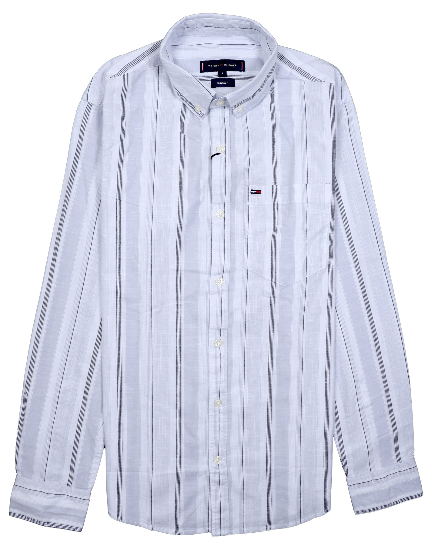 TOMMY HILFIGER Ethereal Silver Tailored Fit Striped Button-Up Shirt