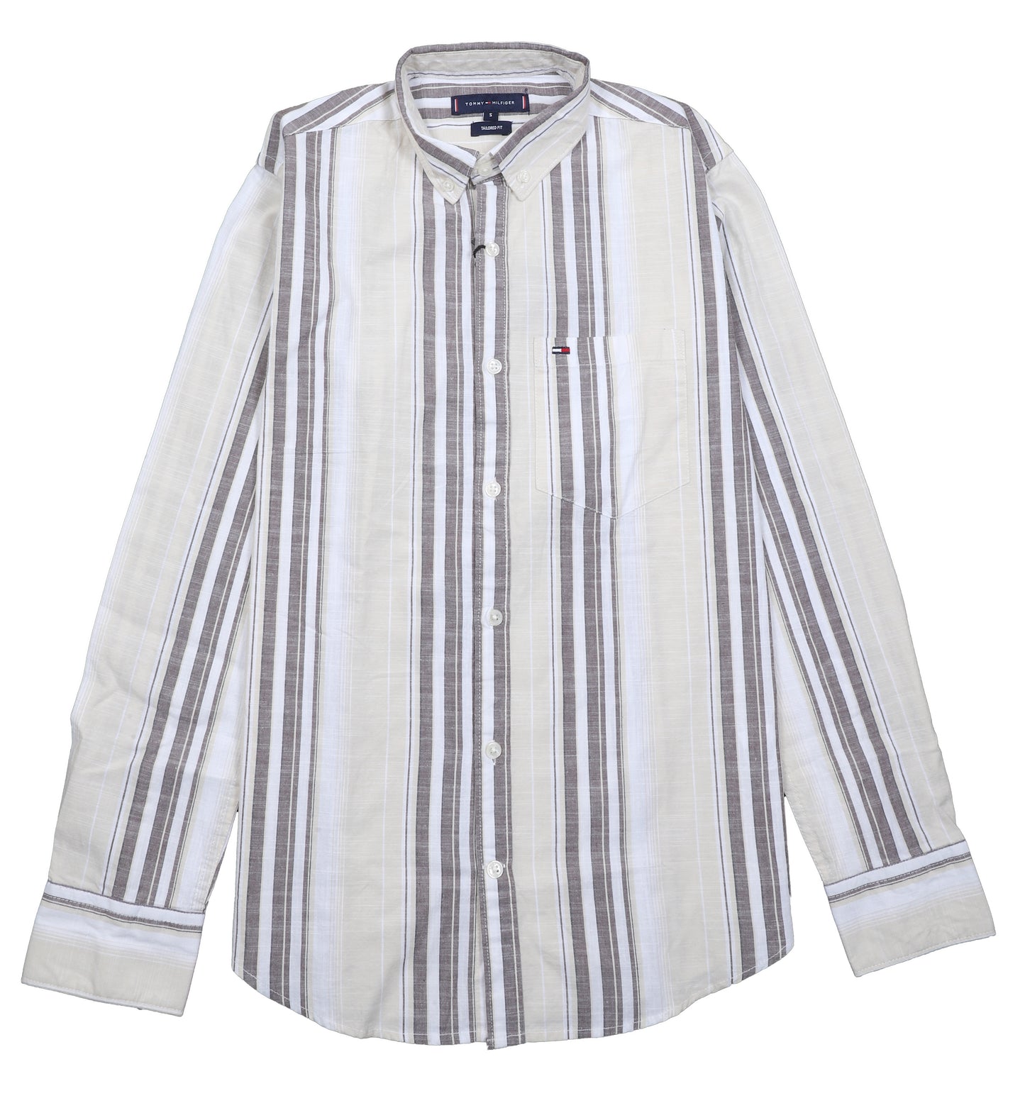 TOMMY HILFIGER Sandstone Silk-Smooth Tailored Fit Long Sleeve Striped Shirt