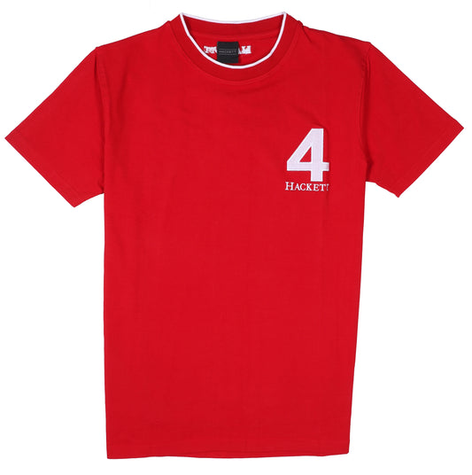 HACKETT London Classic Red Crew Neck T-Shirt with Embroidered Number 4
