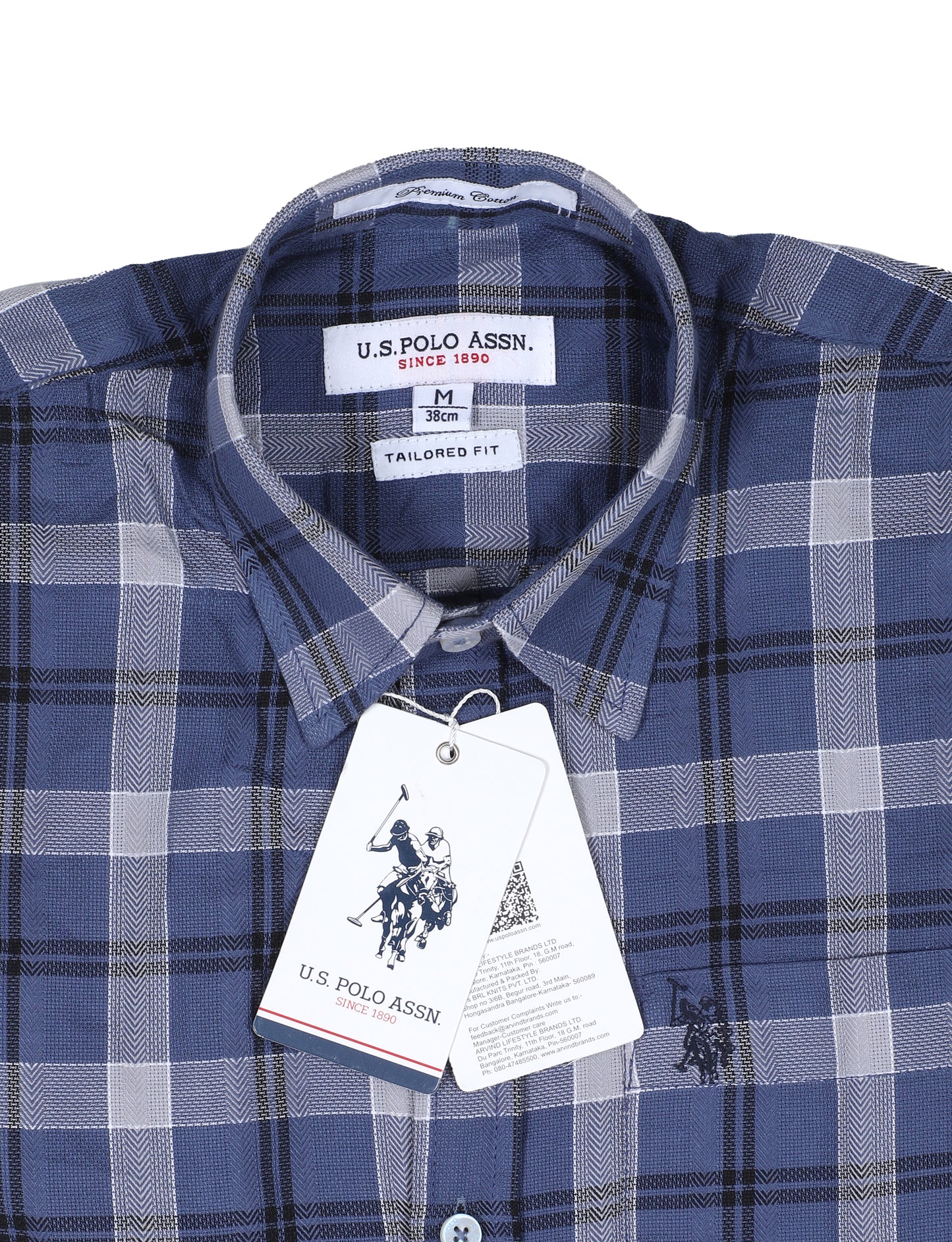 U.S. POLO ASSN. Cerulean Mist Tailored Fit Long Sleeve Plaid Shirt