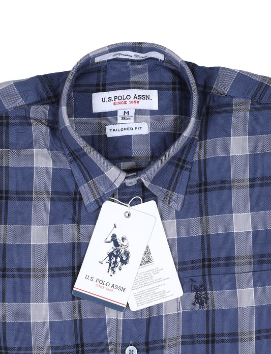 U.S. POLO ASSN. Cerulean Mist Tailored Fit Long Sleeve Plaid Shirt