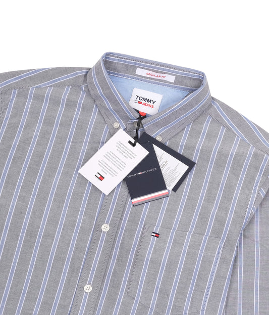 TOMMY HILFIGER Grey Blue Pinstripe Oxford Button-Down Shirt