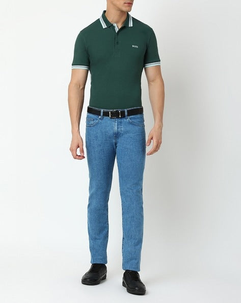 BOSS Emerald Green Contrast Trim Polo Shirt