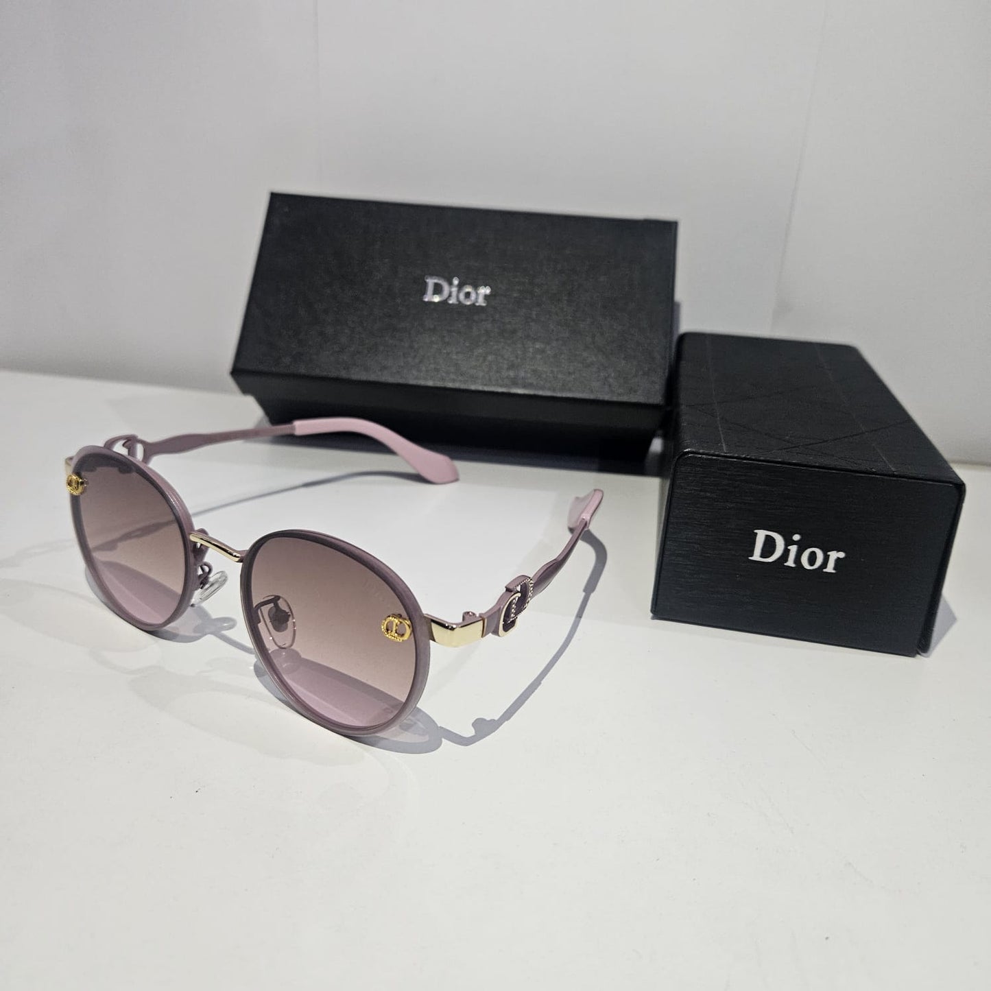 Dior Gradient Lens Round Sunglasses with Gold Accents