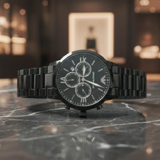 EMPORIO ARMANI Starlit Onyx Luxe Chronograph Stainless Steel Watch
