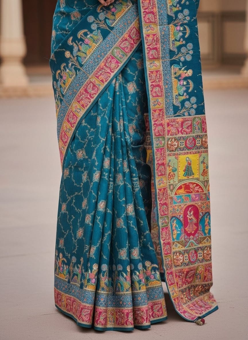 Elegant Weaves Teal Heritage Silk Saree with Intricate Border