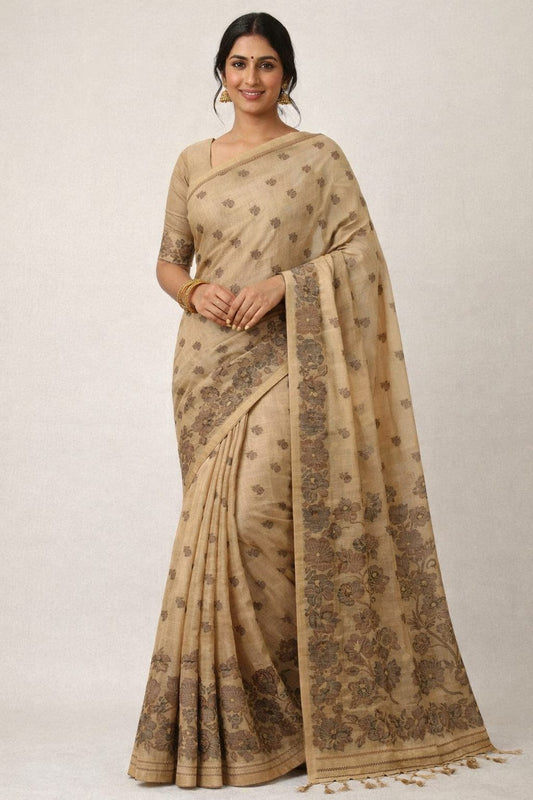 Elegant Weaves Floral Embroidered Cotton Saree
