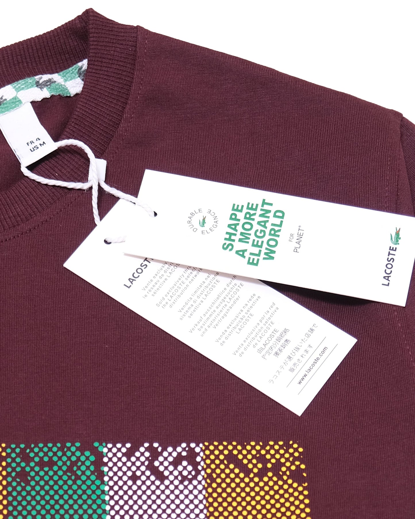 LACOSTE Burgundy Multi-Stripe Graphic Logo Crew Neck T-shirt