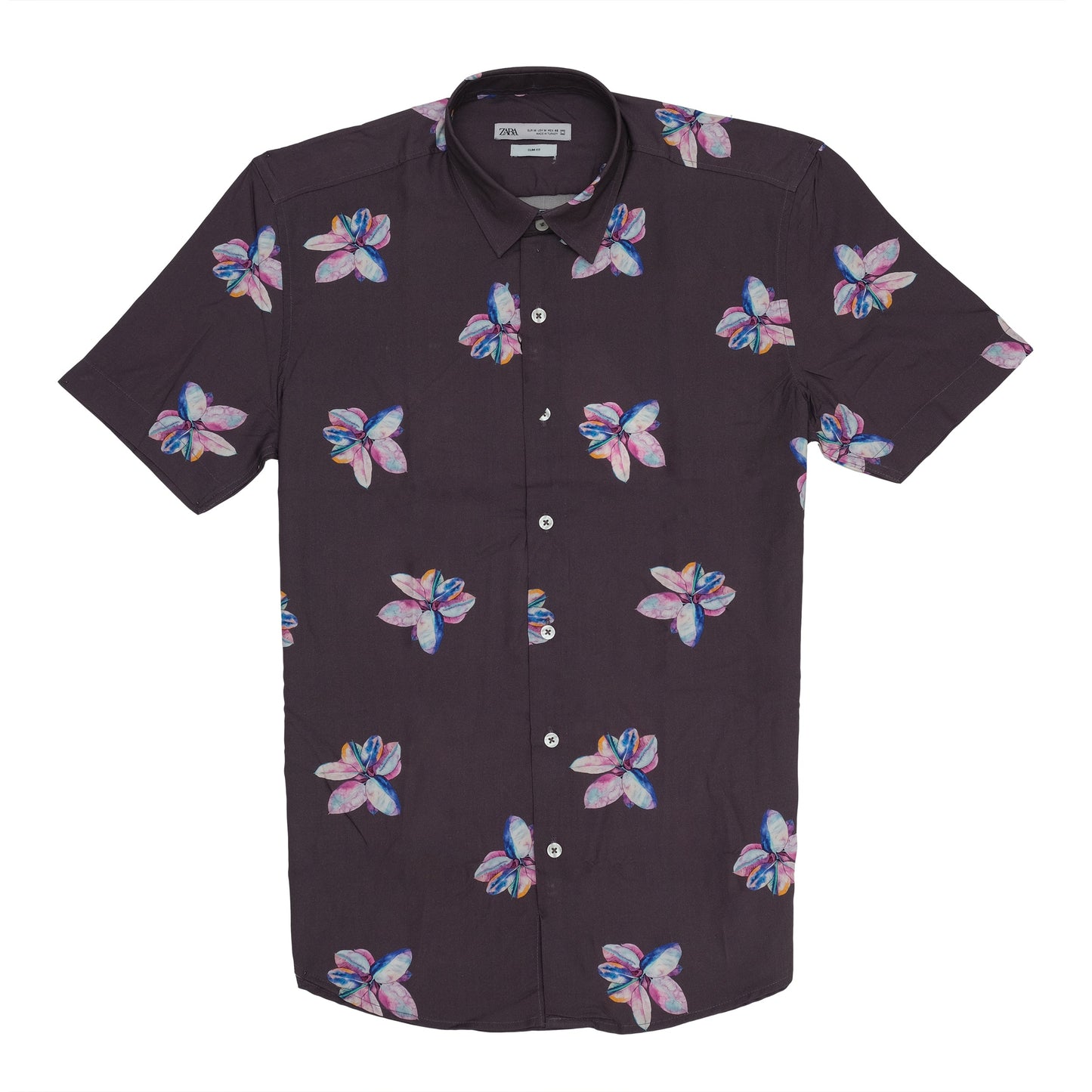 ZARA Dark Floral Print Short Sleeve Shirt