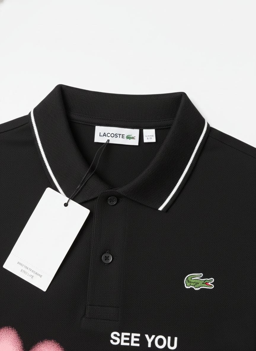 LACOSTE Graphic Print Polo Shirt - See You On Court