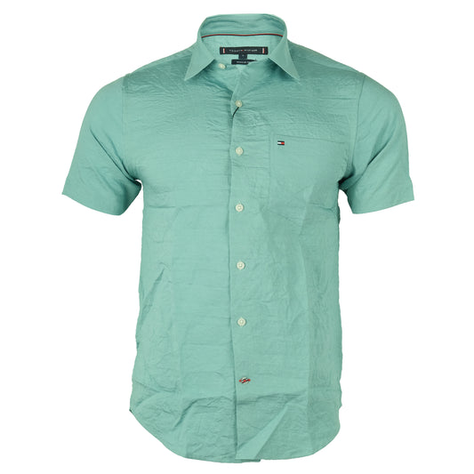 TOMMY HILFIGER Mint Green Short Sleeve Casual Button-Up Shirt