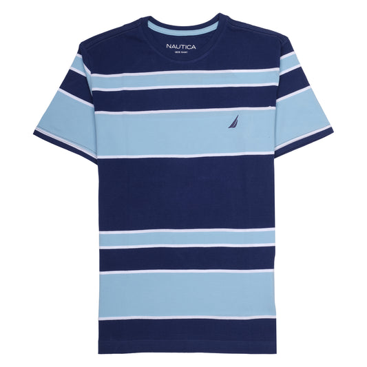 Nautica Blue Striped Short Sleeve Crew Neck T-Shirt