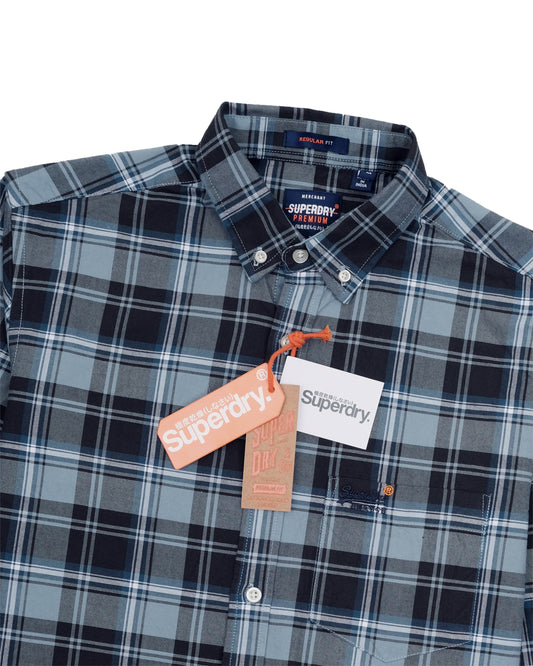 SUPERDRY Blue Black Checked Flannel Classic Long Sleeve Shirt