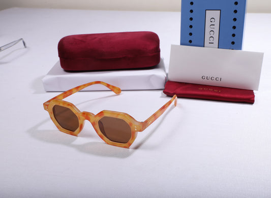 GUCCI Amber Sunset Geometric Frame Sunglasses with Protective Case