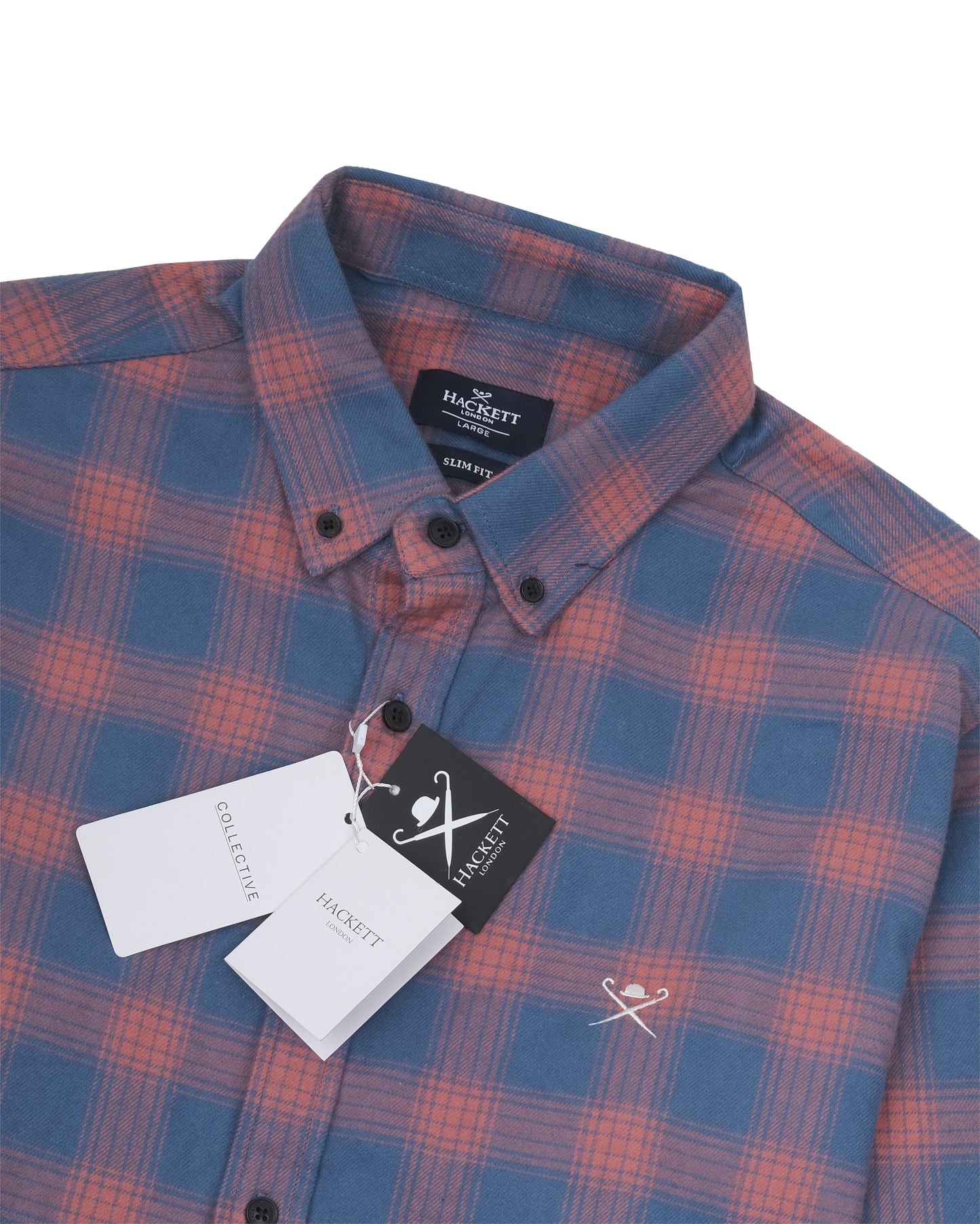 HACKETT LONDON Blue Red Plaid Long Sleeve Button-Down Oxford Shirt