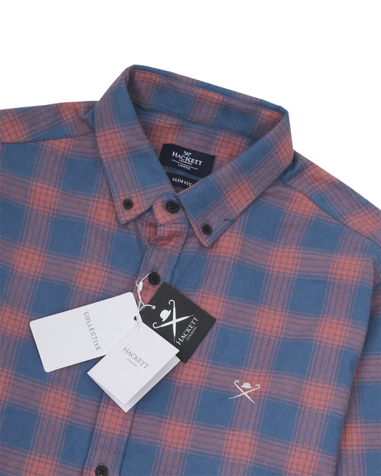 HACKETT LONDON Blue Red Plaid Long Sleeve Button-Down Oxford Shirt