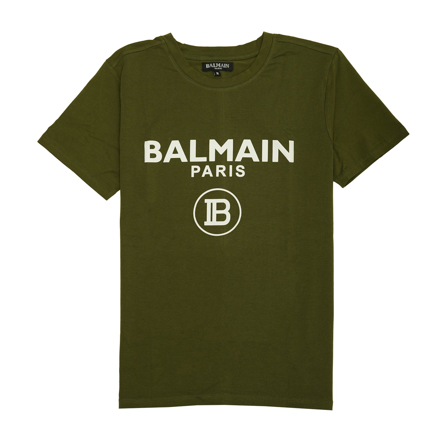 BALMAIN Olive Green Logo Print Classic T-Shirt