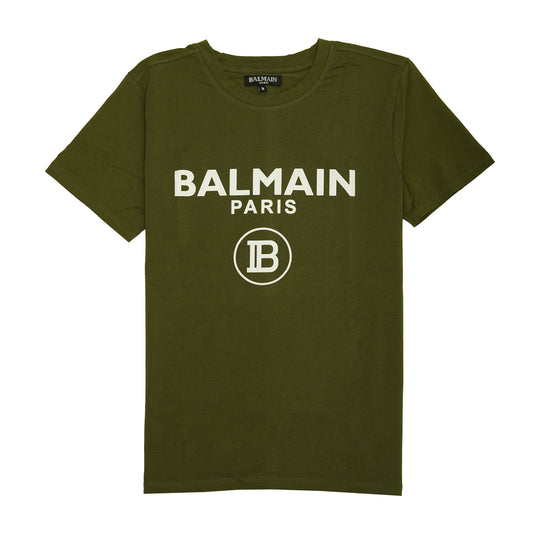 BALMAIN Olive Green Logo Print Classic T-Shirt