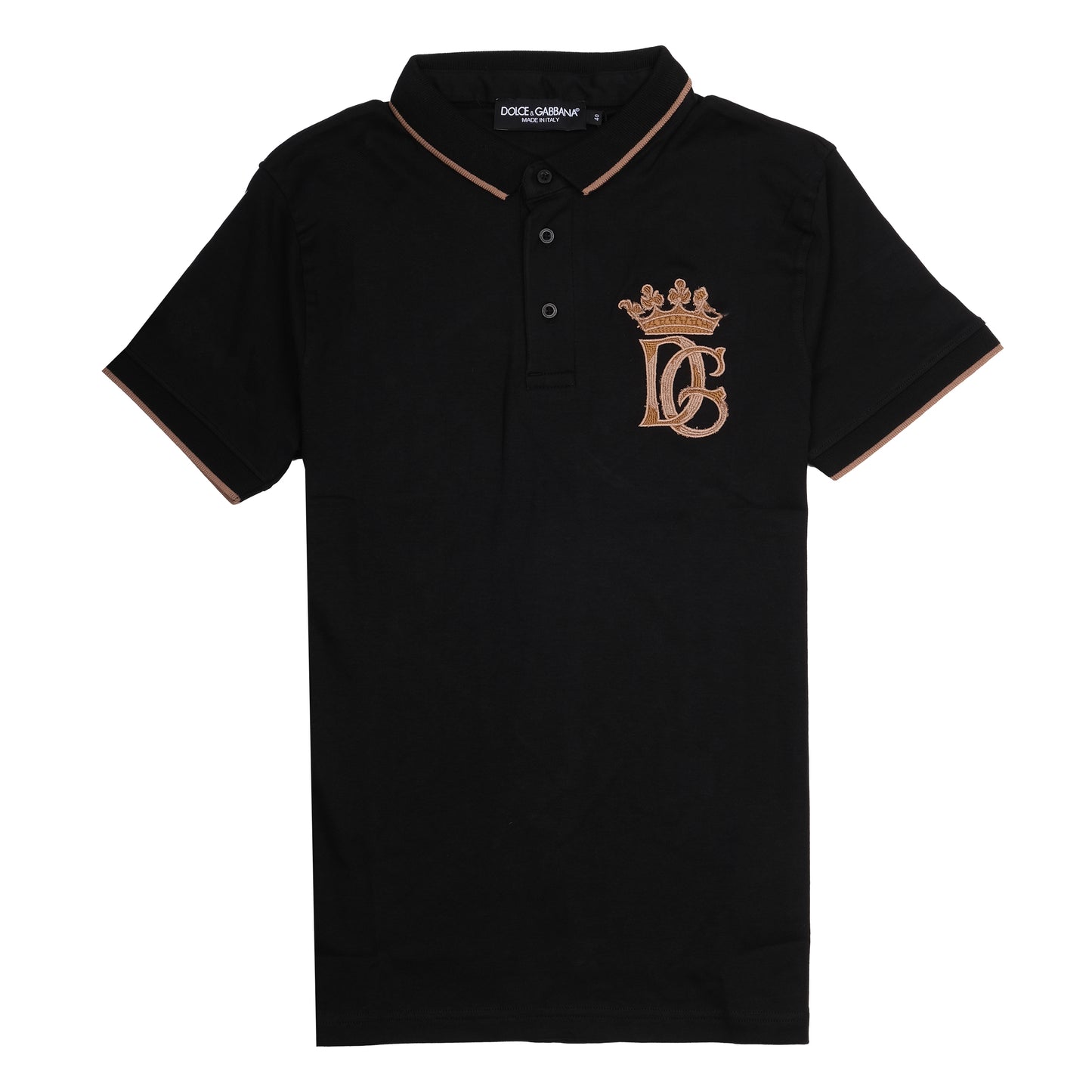 DOLCE&GABBANA Black Polo with Gold Logo Embroidery