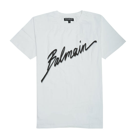 Balmain Signature White Graphic Logo T-Shirt