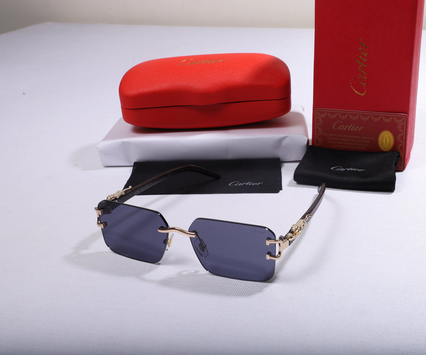 Cartier Luxe Square Sunglasses with Gold Accents
