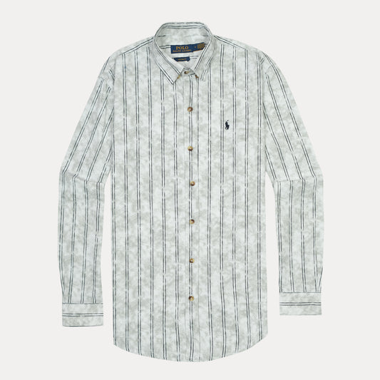 POLO Ethereal Silver Custom Fit Long Sleeve Button-Up Shirt