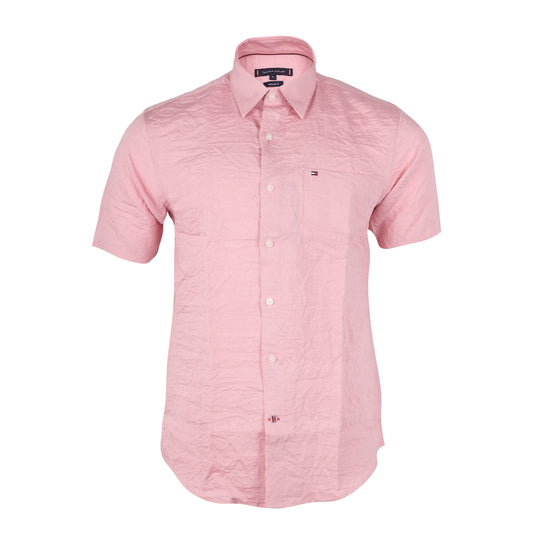 TOMMY HILFIGER Pink Crinkle Short Sleeve Casual Shirt
