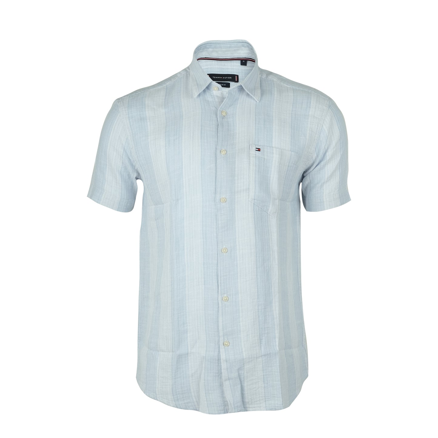 TOMMY HILFIGER Light Blue Striped Short Sleeve Casual Shirt