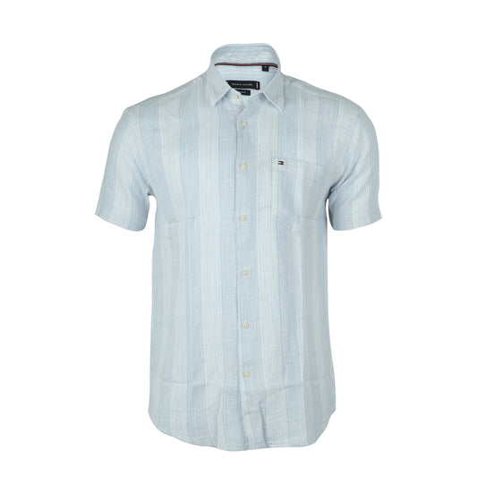 TOMMY HILFIGER Light Blue Striped Short Sleeve Casual Shirt