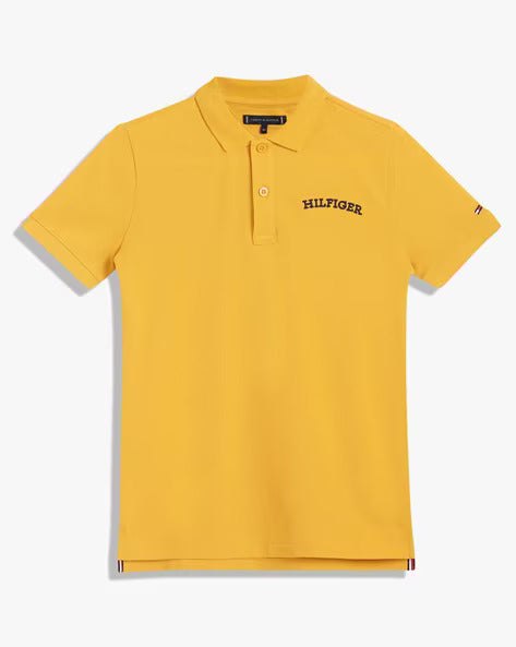 TOMMY HILFIGER Classic Yellow Logo Short Sleeve Polo Shirt