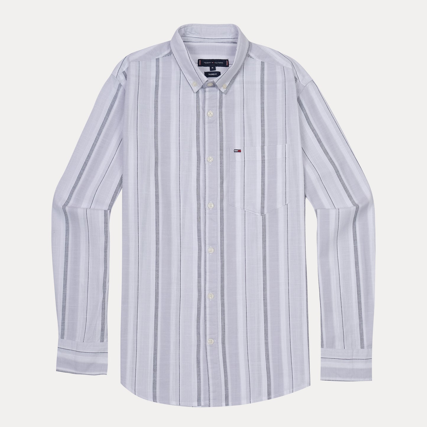 TOMMY HILFIGER Ethereal Silver Tailored Fit Striped Button-Up Shirt