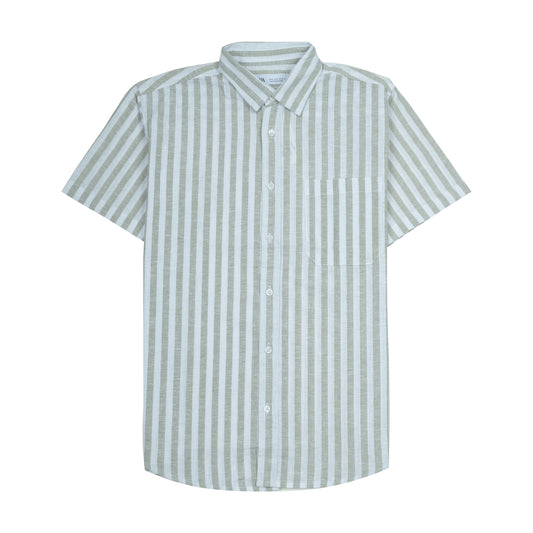 ZARA Tranquil Sage Easy Fit Short Sleeve Striped Shirt