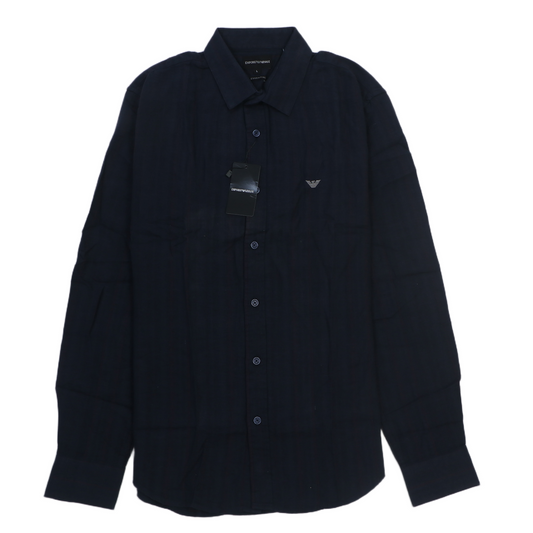 EMPORIO ARMANI Opulent Indigo Tailored Fit Long Sleeve Linen Shirt