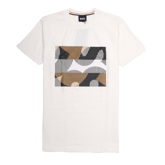 BOSS White Graphic Stripe Pattern T-Shirt