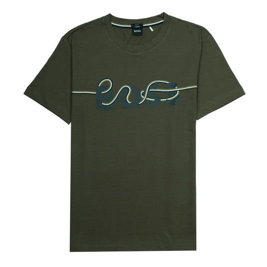 BOSS Olive Green Graphic Logo Casual T-Shirt