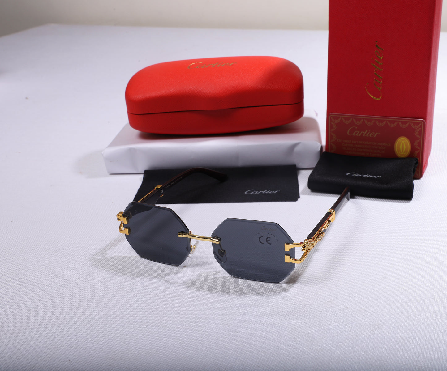 Cartier Hexagonal Frame Sunglasses with Gold Accents
