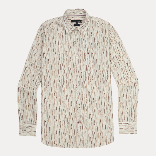 TOMMY HILFIGER Whispering Almond Relaxed Fit Long Sleeve Button-Up Shirt
