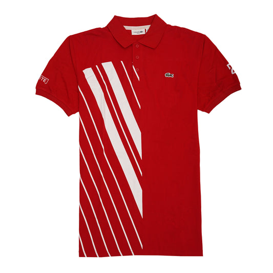 LACOSTE Red Striped Performance Polo Shirt