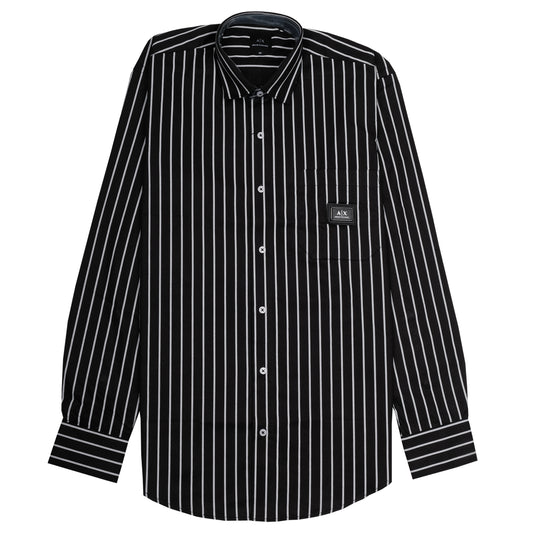 ARMANI EXCHANGE Midnight Noir Classic Fit Long Sleeve Striped Shirt