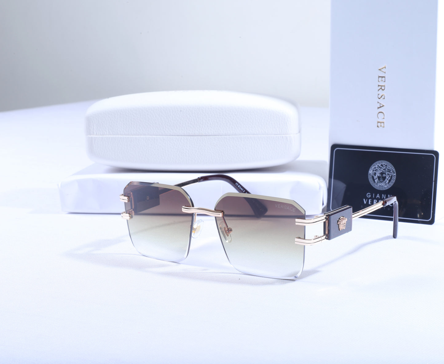 VERSACE Radiant Topaz Opulent Square Frame Sunglasses