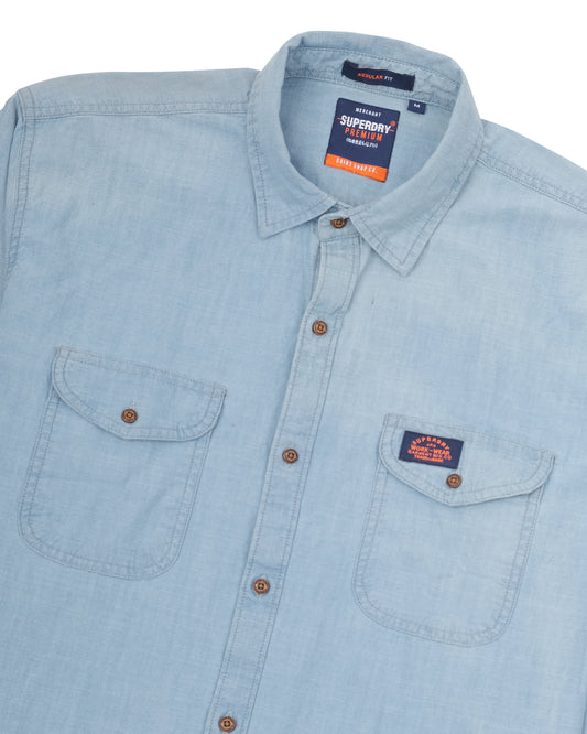 SUPERDRY Pale Blue Heritage Western Chambray Long Sleeve Shirt